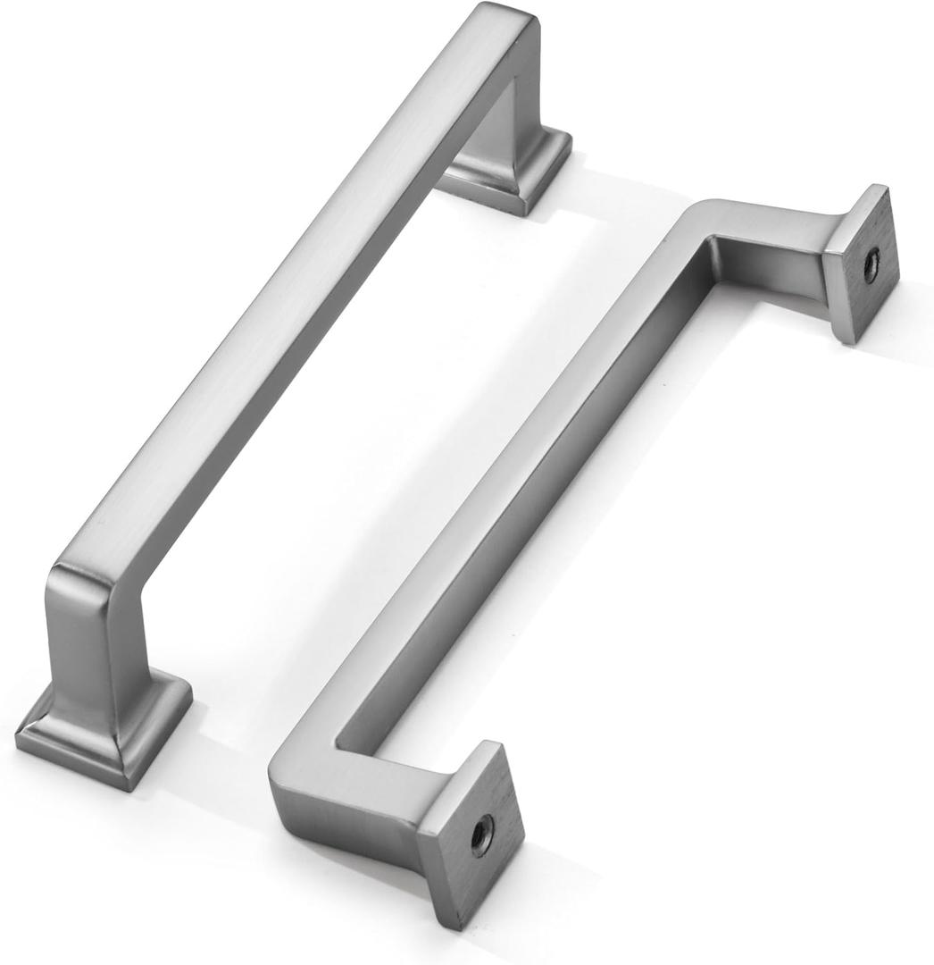 khtumeware 10 Pack Brushed Nickel Cabinet Pulls, 5 Inch(128mm) Hole Centers Solid Satin Nickel Cabinet Handles Kitchen Hardware Straight Bar for Cabinets and Drawer Pulls