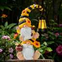 Solar Bee Garden Gnomes with LED Lantern Waterproof Stacked Outdoor Decor for Yard, Patio Unique Gnome Gift for Women, Mom, Grandma (Weatherproof Resin, Outdoor Statues)