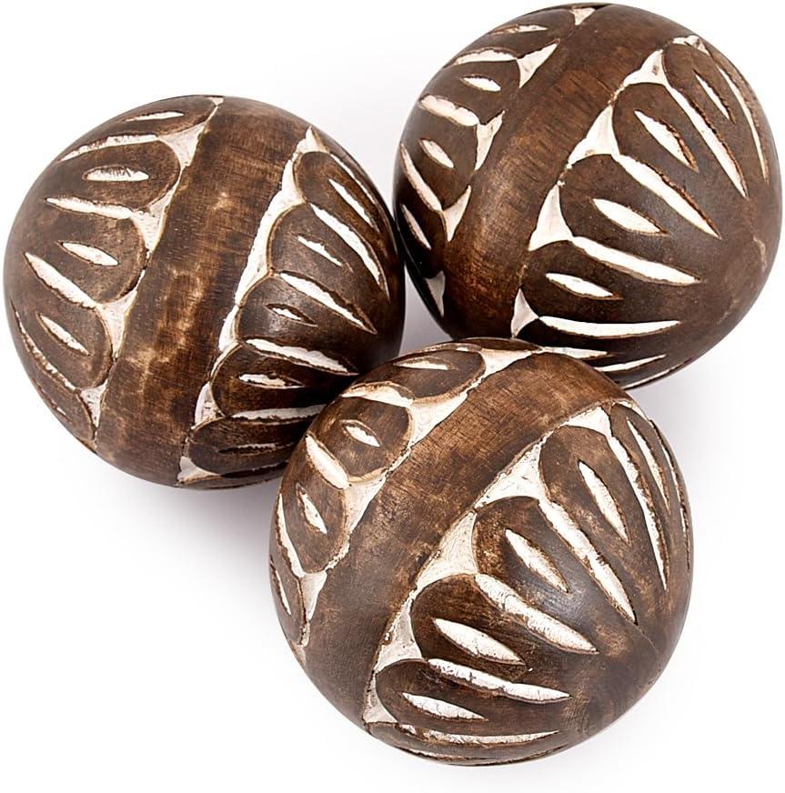 Samhita Mango Wood White Decorative Ball Set of 3 for Living, Dining Room Decor - Coffee Table Centerpiece Home Dcor (3" x 3"x 3")