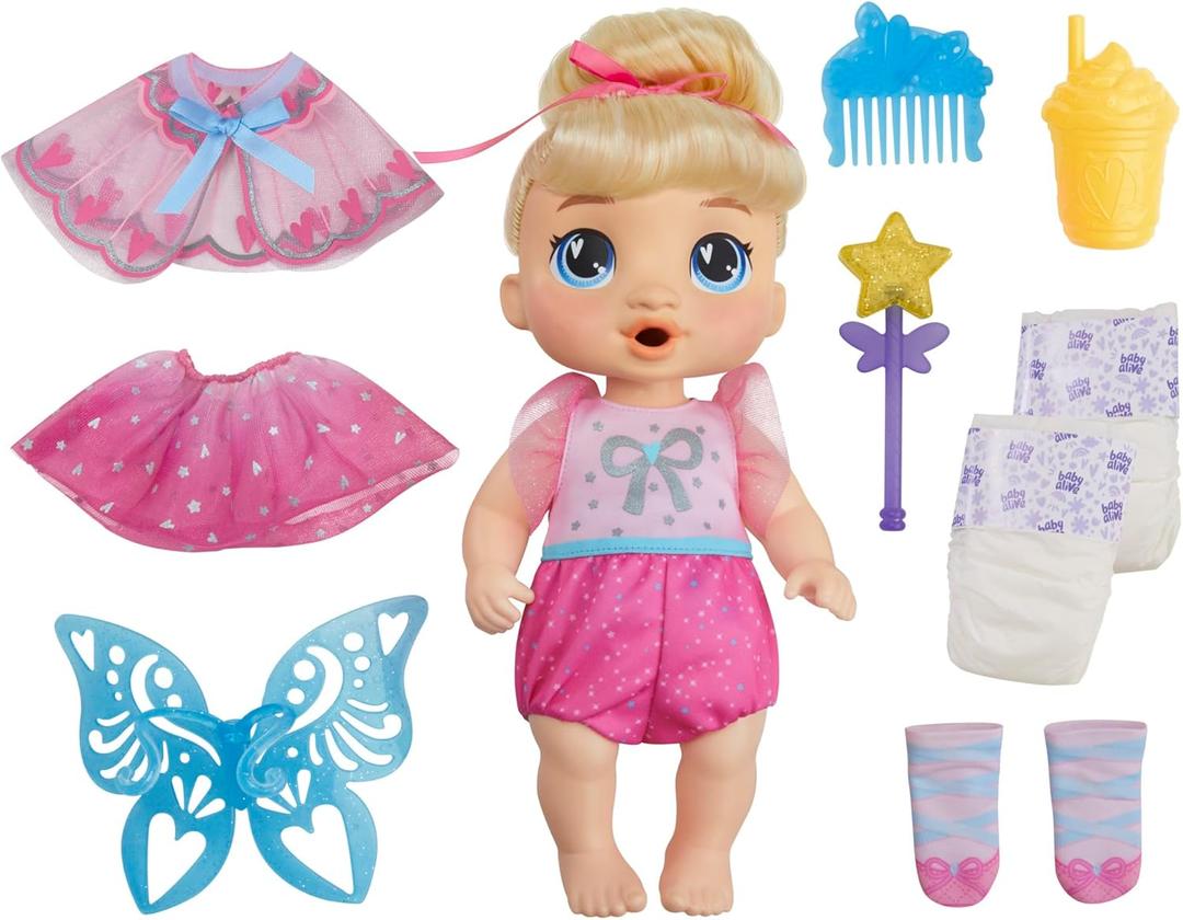 Baby Alive Fairy Fashions Harper Hugs Doll with Clothes Accessories, Blonde Hair, 11 Inches, Toys for 3 Year Old Girls and Boys & Up ( Exclusive)