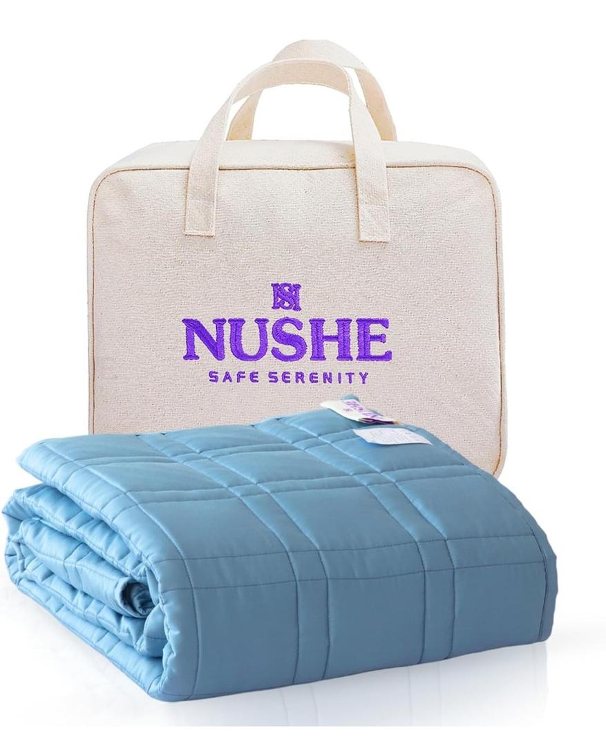 NUSHÉ Luxury Cooling Weighted Blanket for Adults 7 Layers 300TC Silky-Smooth Viscose derived from Bamboo BLUE Queen (U.S. Standard))