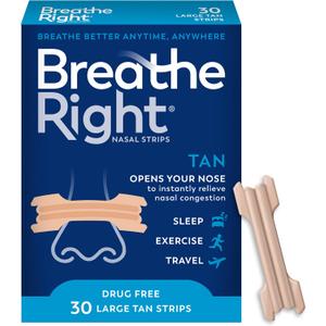 Breathe Right Nasal Strips, Large, Relieves Nasal Congestion, Tan, 30 ct