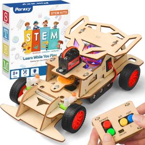 Poraxy STEM Kits for Kids 8-10, STEM Toys for Boys Ages 8-13, Remote Control Car, Wooden 3D Puzzles 8-12 Science Projects Building Model, Birthday Valentines Gifts for 9 11 14 Year Old Teen Boys Girls