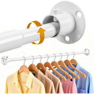 Adjustable Closet Rods for Hanging Clothes 27 to 84 inch, Heavy Duty Armoire Pole with Bracket Holders, 5/ 8" Diameter Metal Cabinet Bar, Clothing Stick Hanger Rod for Wardrobes, Laundry, Shower, RV (White)
