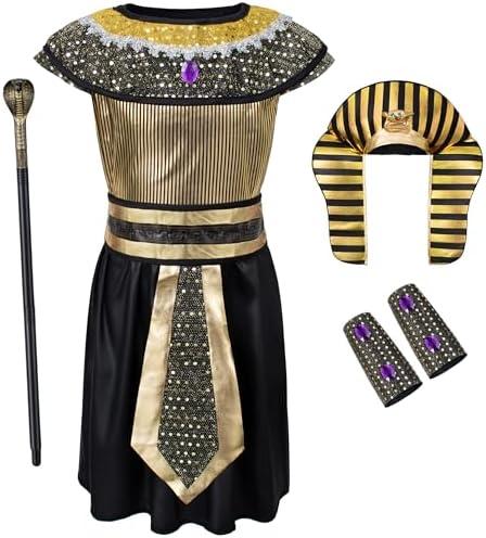 Egypt Pharaoh Costume for Kids Boys Ancient Egyptian King Outfit Kit Halloween Role-Play, M
