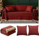 Oudain Christmas Couch Cover Sets with 2 Pillowcase 71"x 134" Buffalo Plaid Red Sofa Covers Farmhouse Couch slipcover 3 Seat for Christmas Decorations Room Furniture Protector