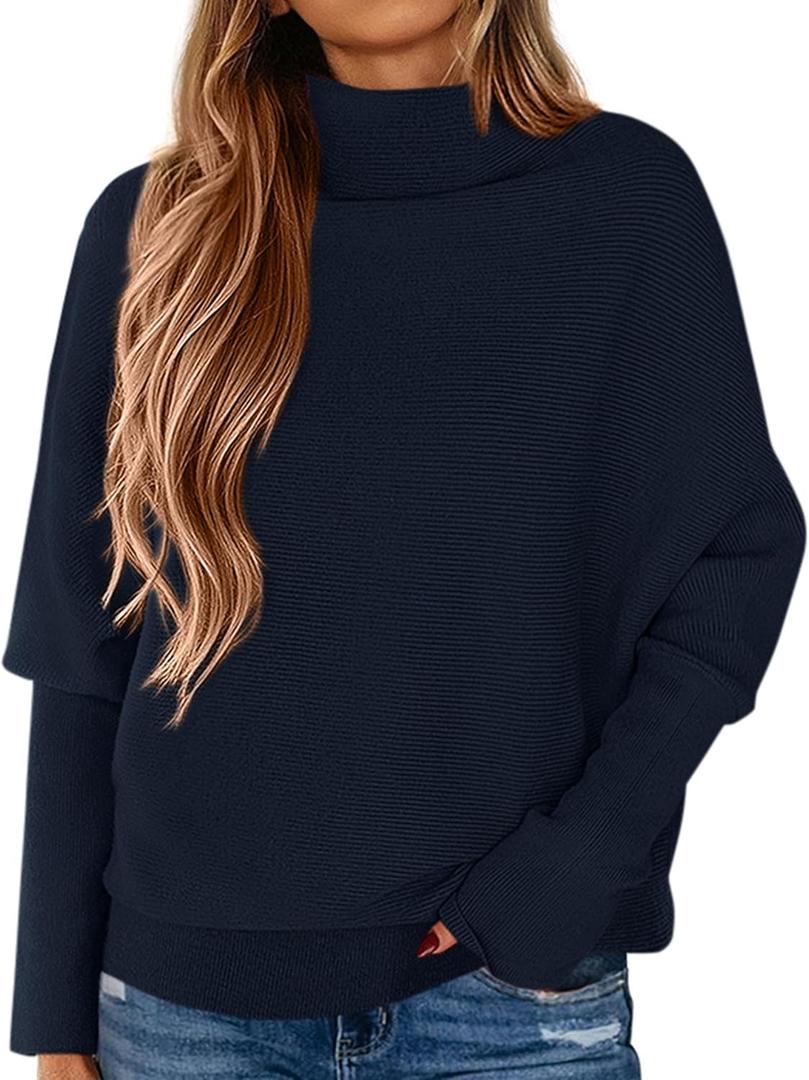 PRETTYGARDEN Fall Sweaters for Women 2026 Winter Clothing Batwing Sleeve Casual Loose Knit Turtleneck Sweater Holiday Outfits (M)
