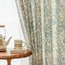 Floral Farmhouse Curtains Semi-Blackout Living Room Drapes 96 Inch Length Cotton Linen Blend Bohemian Window Curtain Panels White Bedroom Drapes, 1 Panel (Back Tab, 55" W x 96" L)