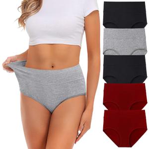 Womens Underwear,Cotton Mid Waist No Muffin Top Full Coverage Brief Ladies Panties Lingerie Undergarments for Women Pack of 2, Grey And Black (Large)