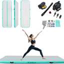 Air Gymnastics Mat Inflatable & Tumbling Mat  4/8 Inches Thick with Electric Pump + Free Foot Pump  Ideal for Home, Gym, Water, and Beach Use (10ft*3.3ft*4in(3*1*0.1m), Light Green)