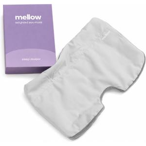 Mellow Weighted Sleep Eye Mask for Sleeping 99% Blackout Cooling & Plush Reversible Eye Mask with 180g Weighted Glass Beads Strapless Deep Pressure Sleep Mask for Travel, Naps & Relaxation
