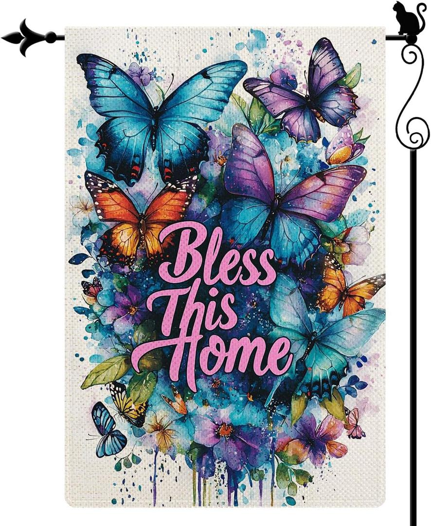 "Bless This Home" Butterfly Garden Flag 12.5x18 Inches - Vibrant Multicolor Decor for Outdoor Welcome Yard Sign