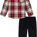 Calvin Klein Boys' 2-piece Long Sleeve Woven Shirt and Pants Set (4, Plaid/Black)