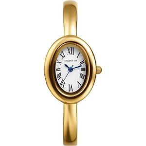 Women's Open Bracelet Watch Oval Dial Gold Stainless Steel Analog Quartz Watch Classic Elegant