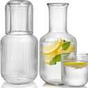 Bekith 2 Set 25 OZ Bedside Night Water Carafe with Tumbler Glass, Vertical Stripes Clear Glass Carafe for Bedroom Guest Room Nightstand, Mouthwash Decanter for Bathroom, Water Pitcher Set (4-Piece)