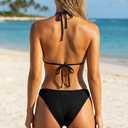 Women Two Piece Bikini Set - Sexy Halter Triangle Bikini Top with High Cut Cheeky Bikini Bottom Swimsuits (Black, M)