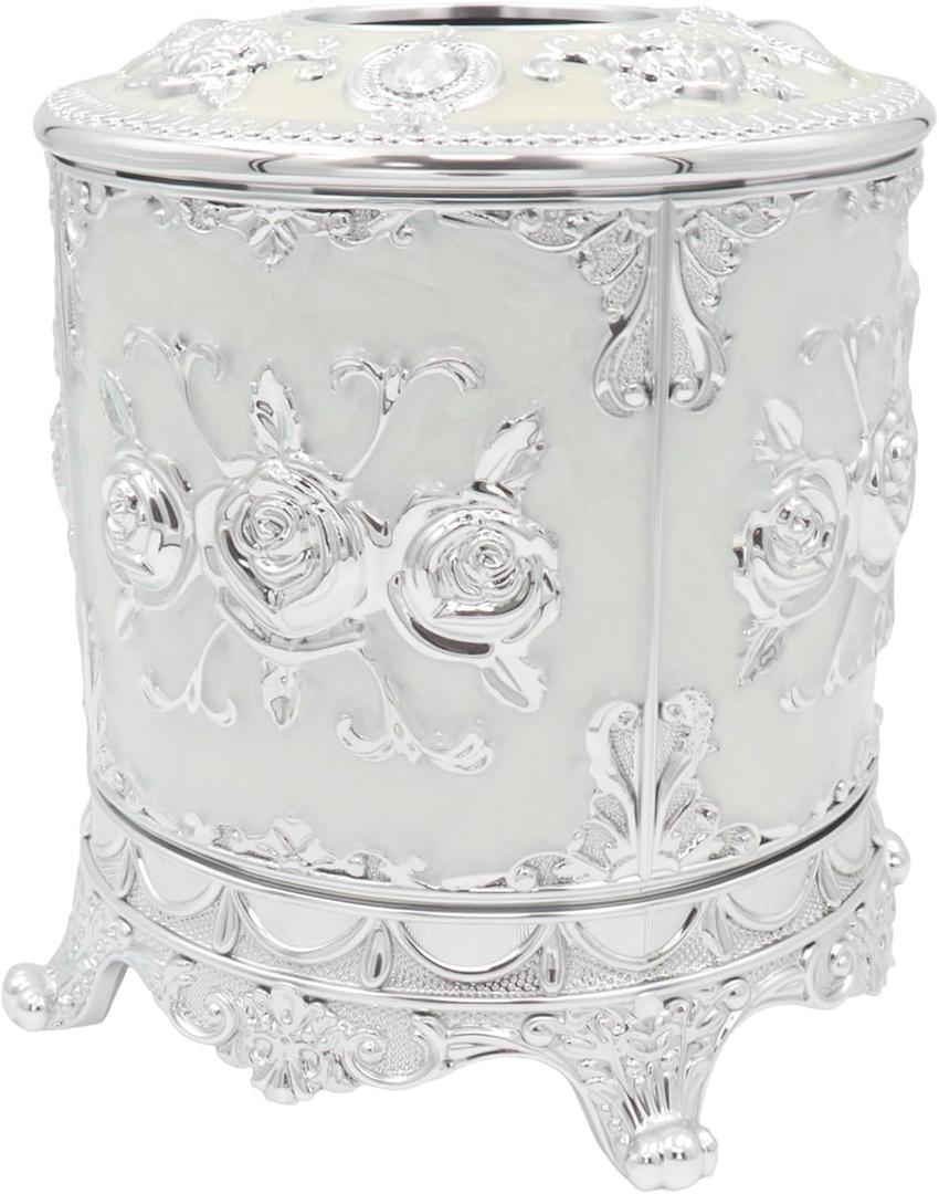 Geesatis Tissue Box Cover, Cylindrical Tissue Box Holder, Napkin Facial Tissues Holder for Bathroom Toilet Bedroom Living Room Table Desk Office Dresser, 1Pcs Silver 6.5''x6.1''