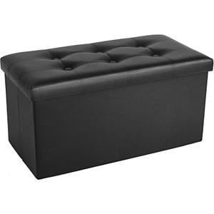 COSYLAND Ottoman Bench with Storage - 30x15x15in Folding Leather Ottoman, Rectangle Foot Stool Foldable Storage Chest Footrest Footstool Collapsible with Lid for Bedroom Living Room Black