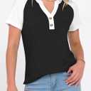 ANRABESS Womens Tops Short Sleeve Henley Shirts Summer V Neck Color Block Tunic T Shirts Casual Blouses Work Trendy Clothes (M)