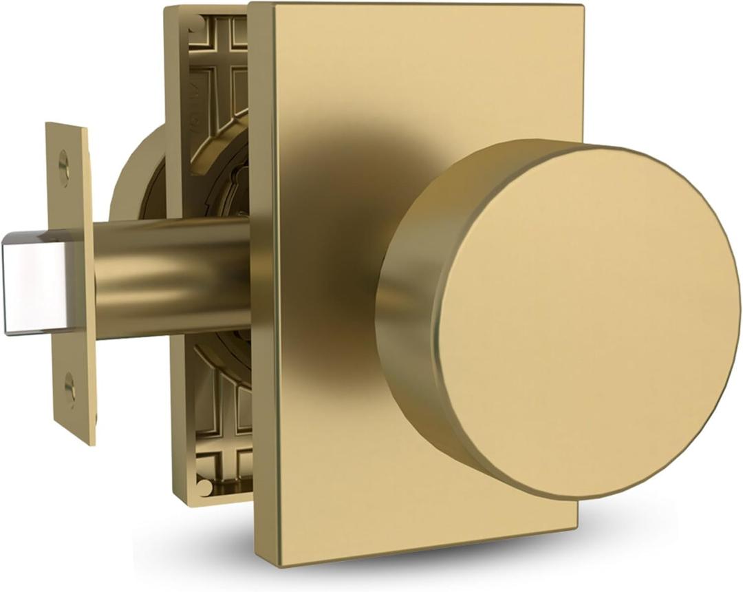 Mega Handles Laura Passage Door Knobs - 1 Pack Reversible Interior Door Knobs, Heavy Duty Passage Gold Door Knob for Closet & Hallway, No Lock, Fits All Standard Door Sizes - Satin Brass