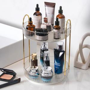 Rotating Makeup Organizer Countertop 2 Tier Lazy Susan Trays Clear Skincare Perfume Storage for Bathroom Counter Vanity, Transparent