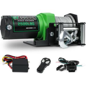 2500 lb. ATV/UTV Electric Winch, 12V Waterproof Steel Cable Winch,Electric Winch with Wired Remote and Wireless Remote for ATV UTV Towing,Boat,Off-Road
