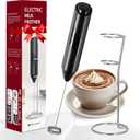 YSSOA Electric Milk Frother Handheld with Stainless Steel Stand Battery Operated Whisk Drink Mixer for Coffee, Frappe, Latte, Matcha, Black (Handheld, Black)