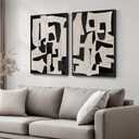 Framed Black and Beige Abstract Wall Art, 2 Piece Canvas Prints Paintings Artwork for Walls, Modern Minimalist Abstract Pictures for Living Room Hallway Bedroom Office Bathroom Wall Decor 16x24 In (Duet)