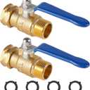 BILAL Heavy Duty Garden Hose Shut Off Valve with Long Handle, High Flow Hose Ball Valve 3/4" GHT Brass Water Valve Shutoff Tool with Rubber Washers, Garden Hose Connector Adapter Fittings (2 Pack)