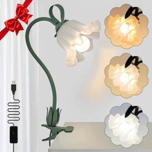 ONXE Clip On Light and Flower Desk Lamp, Flexible Gooseneck Reading Book Light with 3 Color Modes, Night Light for Kids Nursery, Clip on Bedside Lamp for Bed Headboard,Table, Nursery,Dorm (Green-02)