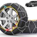 Snow-Chains Easy Install Tire-Chains, One-Pull Fit Design Tire Snow Chains for Passenger Cars, Sedan, SUVs, Emergency Winter Tire Traction Car Tires 215 225 235 245 255 275 - Set of 2 (KN130)