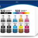 T522 522 Ink Refill Bottles for Epson EcoTank Printers ET-2800 ET-4800 ET-4700 ET-2400 ET-2720 ET-2803 (2 Black, 1 Cyan, 1 Magenta, 1 Yellow)