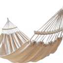 GOCAN Double Hammock 2 Person Extra Large 220x150cm Total Length 330cm Load 500lb Canvas Cotton Hammock for Patio Porch Garden Backyard Lounging Outdoor and Indoor with Removable Spreader bar (Orignal White)