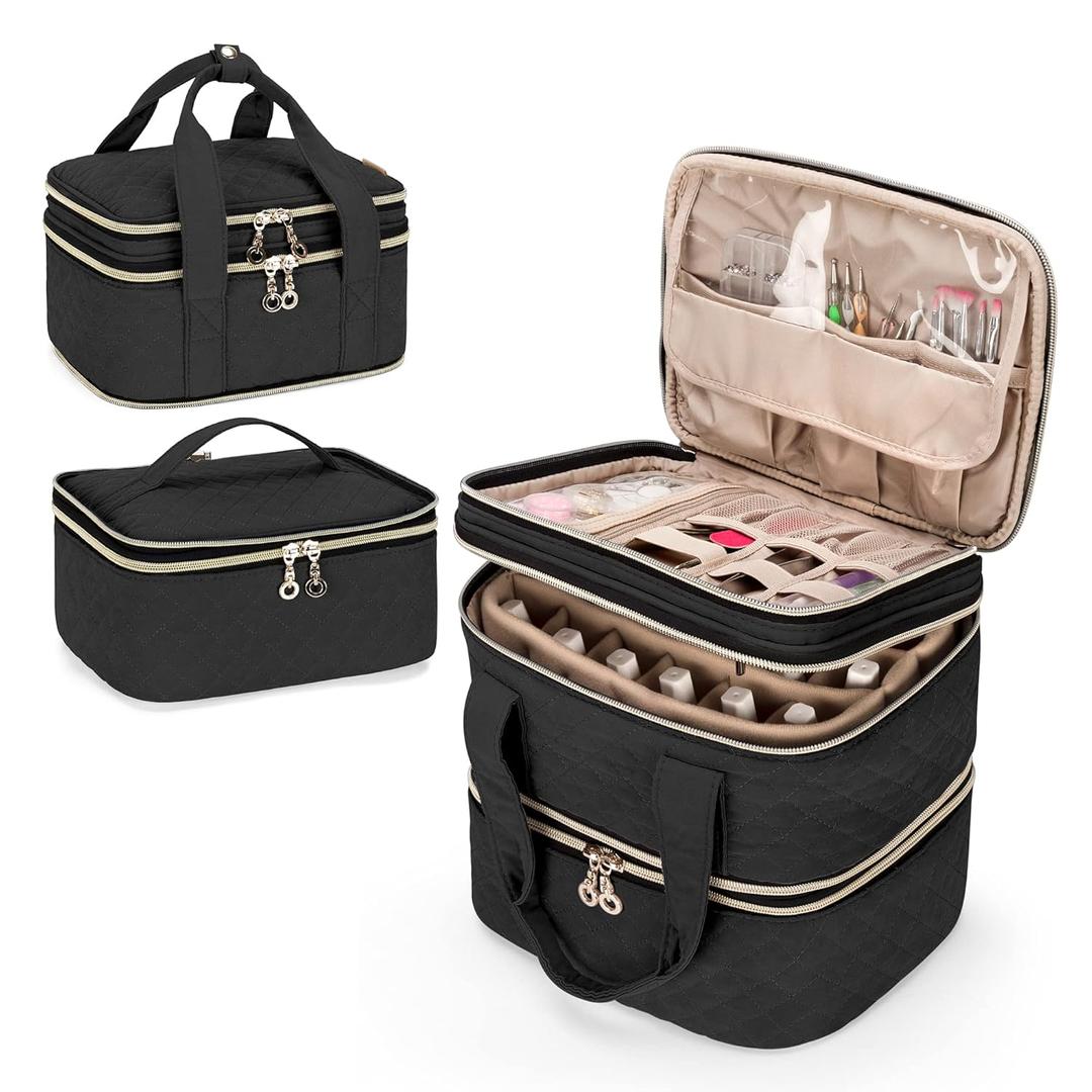 Yarwo 3 Layers Nail Polish Organizer Holds 48 Bottles (15ml/0.5 fl.oz), Detachable Nail Polish Case with Adjustable Dividers, Travel Case for Manicure Set, Black (Bag Only, Patent Pending)