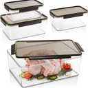 4 Pcs Large Capacity Marinating Containers with Lid, 14.09/8.18/5.34/2.73 Qt, Plastic Food Brining Containers for Marinating Meat, BBQ Prep Storage with 4 Locking Tabs, Dishwasher Safe