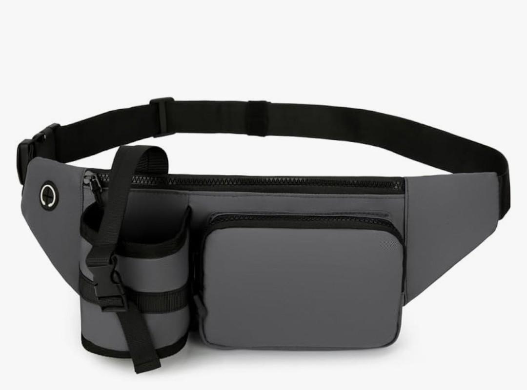 Waterproof Fanny Pack Waist Bag,Waist Pack for Women Men with Water Bottle Holder Hiking Fanny Pack for Outdoors Workout,Cycling,Dog Walking,Running Walking (Grey)