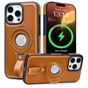 Butaiga for iPhone 15 Pro Max Leather Case with Stand, Anti-Slip Grip Ring, Fits for MagSafe (Blue, iPhone 15 Pro Max)