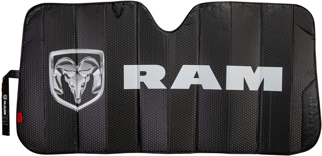 Plasticolor 003860R01 RAM Logo Black Matte Finish Front Windshield Accordion Sunshade
