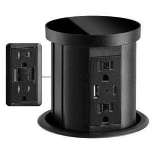 SURAIELEC GFCI Pop Up Outlet for Countertops & Desks with 2 USB Ports, 4 GFCI Outlets, 4.3" Hole Size, Tamper-Resistant Power Outlets for Office, Kitchen, Home, Splashproof Design, ETL Listed