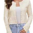 FAIRY SEASON Women's Cropped Cardigan Sweater Bell Long Sleeve Lightweight Crochet Button Down Knit Bolero Shrugs for Dresses Size XL