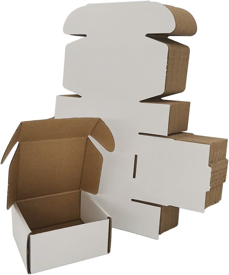 50 Pack 4x4x2'' Small Shipping Boxes, White Corrugated Cardboard Literature Mailers, Mailing Packaging Supplies for Small Business (W442-50)