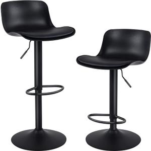 YOUNIKE Bar Stools Set of 2 Modern Black PU Counter Height Barstool, High Padded Adjustable Swivel Barstools with Back for Bar Counter and Kitchen Island