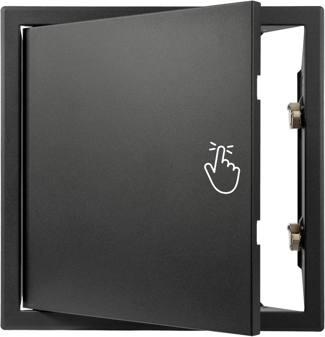 12" x 12" Inch Galvanized Steel Access Panel Door with Click Open/Close Mechanism, for Indoor Use, Opening Flap Cover Plate Latch, Black Inspection Hatch, Anthracite Polymer Coating