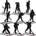 Geelin 9 Pcs Hockey Birthday Table Decoration Wooden Hockey Party Decoration Centerpieces Sports Table Sign Glitter Players Silhouette Ice Puck Tiered Tray Decor for Club Sport Birthday Party Supplies