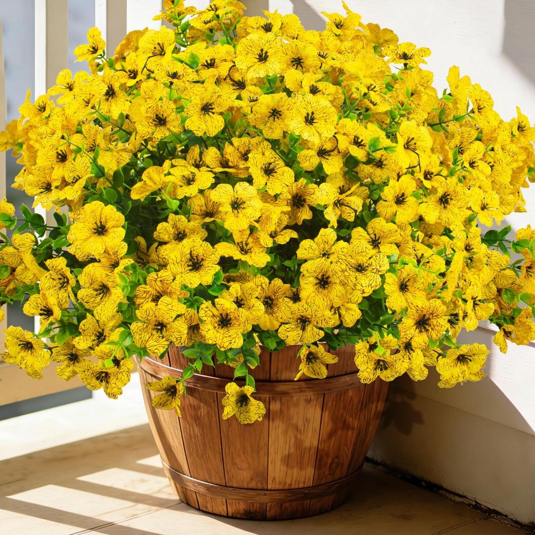Grunyia 20 Bundles Artificial Flowers for Outdoors, UV Resistant Fake Plants Flowers Greenery Shrubs Plants for Decoration Outside Plants Hanging Planter Home Garden Decor (Yellow)