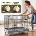 Deluxe Rabbit Cage with Trays & Wheels Large Space Bunny Cage Indoor Gray (34.64"L x 22.44"W x 25.6"H)