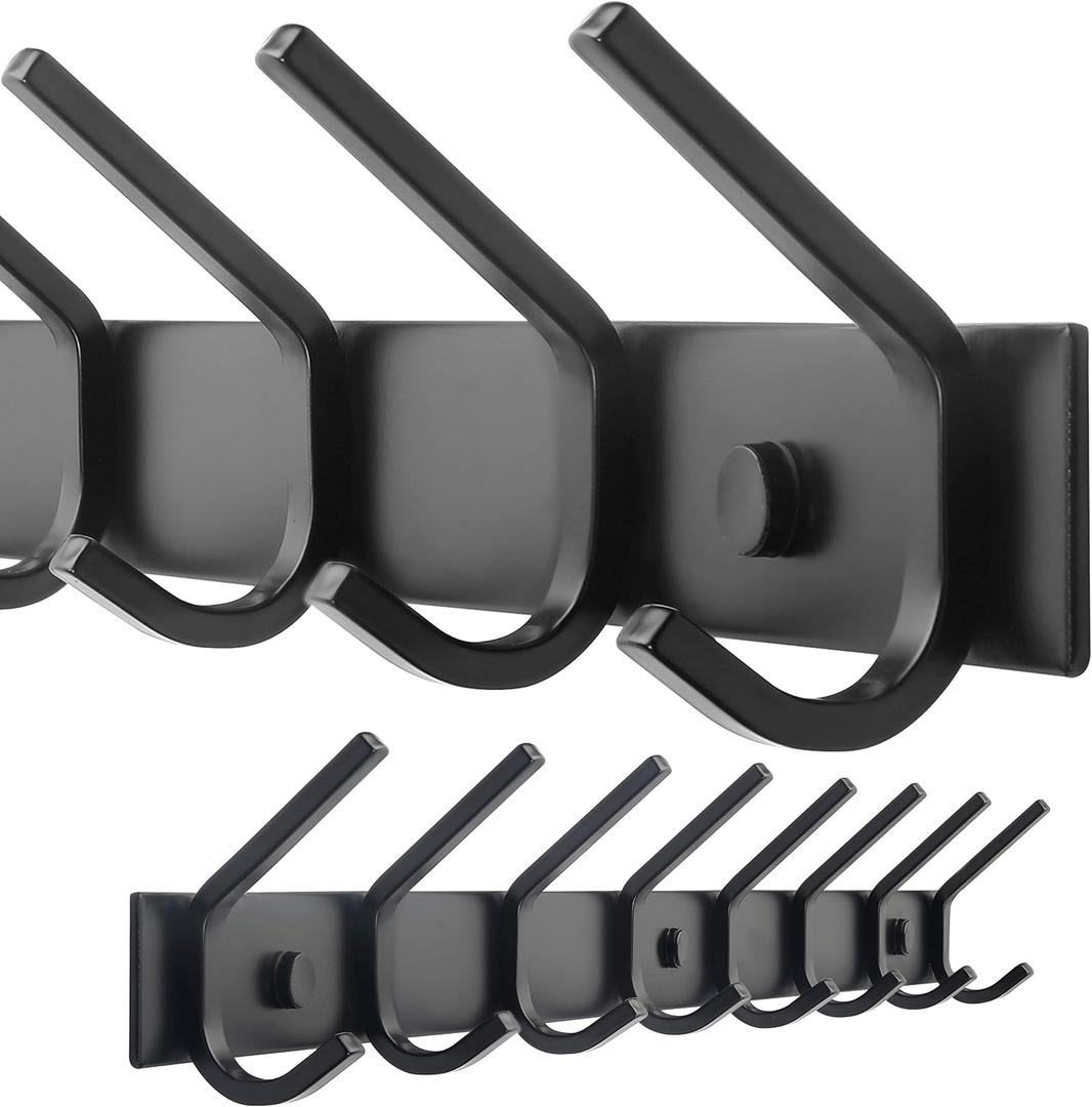 WEBI Coat Rack Wall Mounted,8 Coat Hooks for Hanging Coats,24" Heavy Duty Metal Double Hook Rack Rail Coat Hanger Wall Mount for Clothes Entryway Jacket,Black