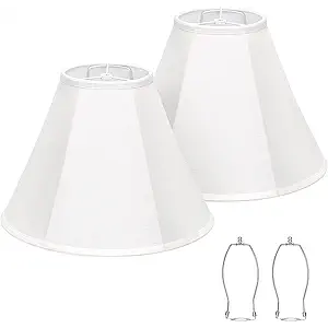 White Lamp Shades Set of 2, Bell Lamp Shades 6"Top x 13"Bottom x 10"High, Medium Shade Replacement Fabric Natural Linen Hand Crafted(Spider Fitter), Harp Holders Included, Easy Assembly Required