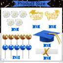 Maxdot 29 Pcs Graduation Cake Toppers Kit Included Grad Cap Diploma Balls Flowers Congrats Grad Cake Decorations for 2026 High School College Senior Graduation Party (Blue)