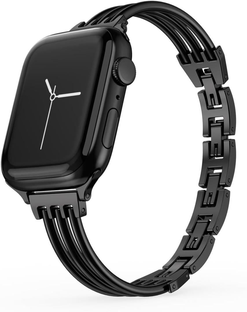 Metal Watch Band for Apple Watch 38mm 40mm 41mm 42mm 44mm 45mm 46mm 49mm, Women's, Slim Exquisite Fashion Stainless Steel Watch Band for iWatch Series 10 9 8 7 6 5 4 3 2 1 SE Ultra Black